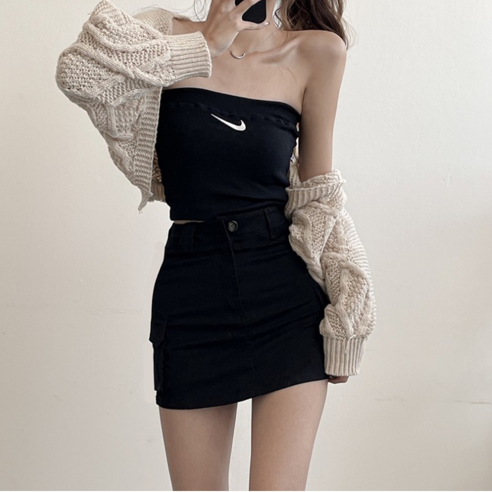 Y2k grunge black mini micro cargo skirt